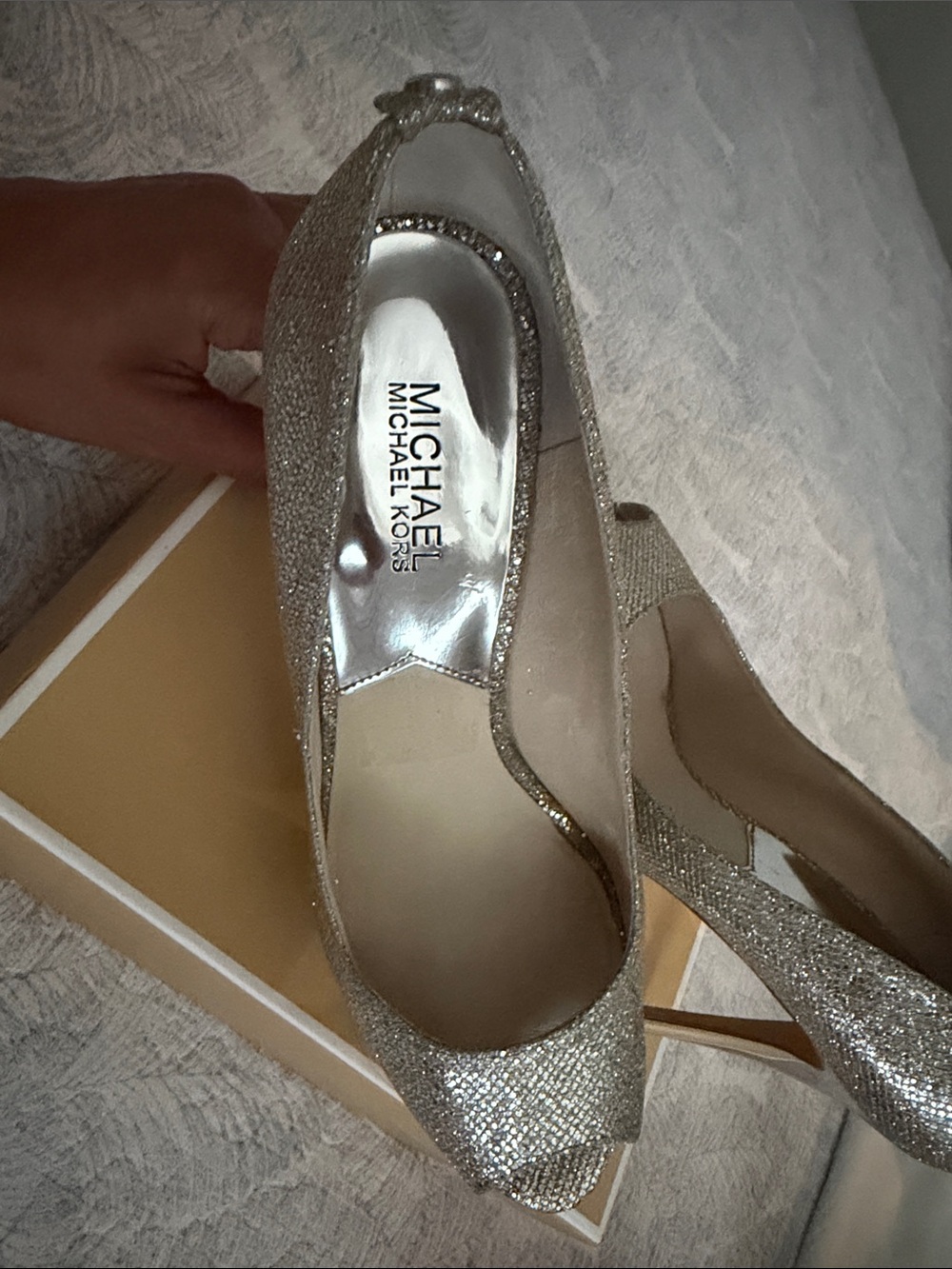 MICHAEL Michael Kors Sparkling Gold Peep-Toe Heels